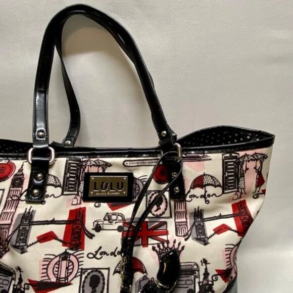 LULU by Lulu Guinness London Hand Bag Purse White Red Black Print Tote & Pouch - Picture 2 of 14